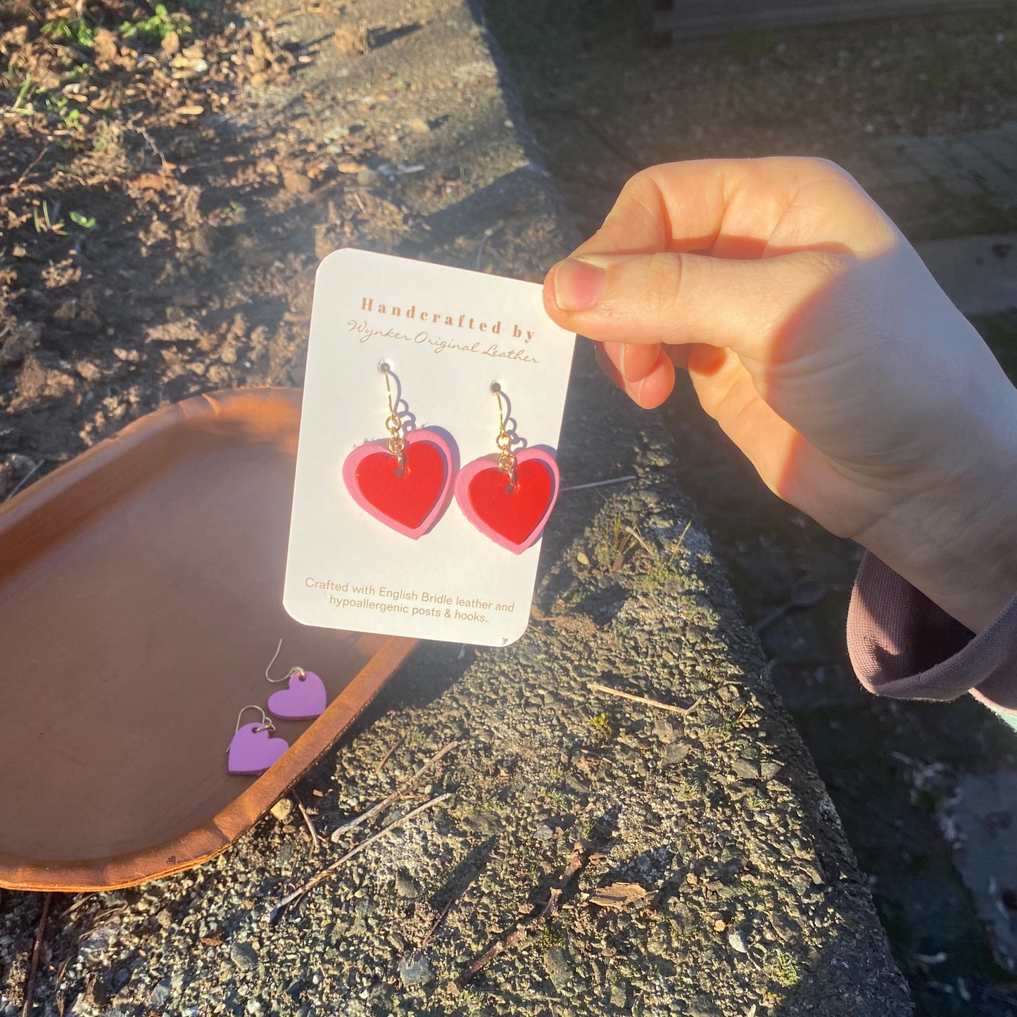 Double Heart Leather Earrings
