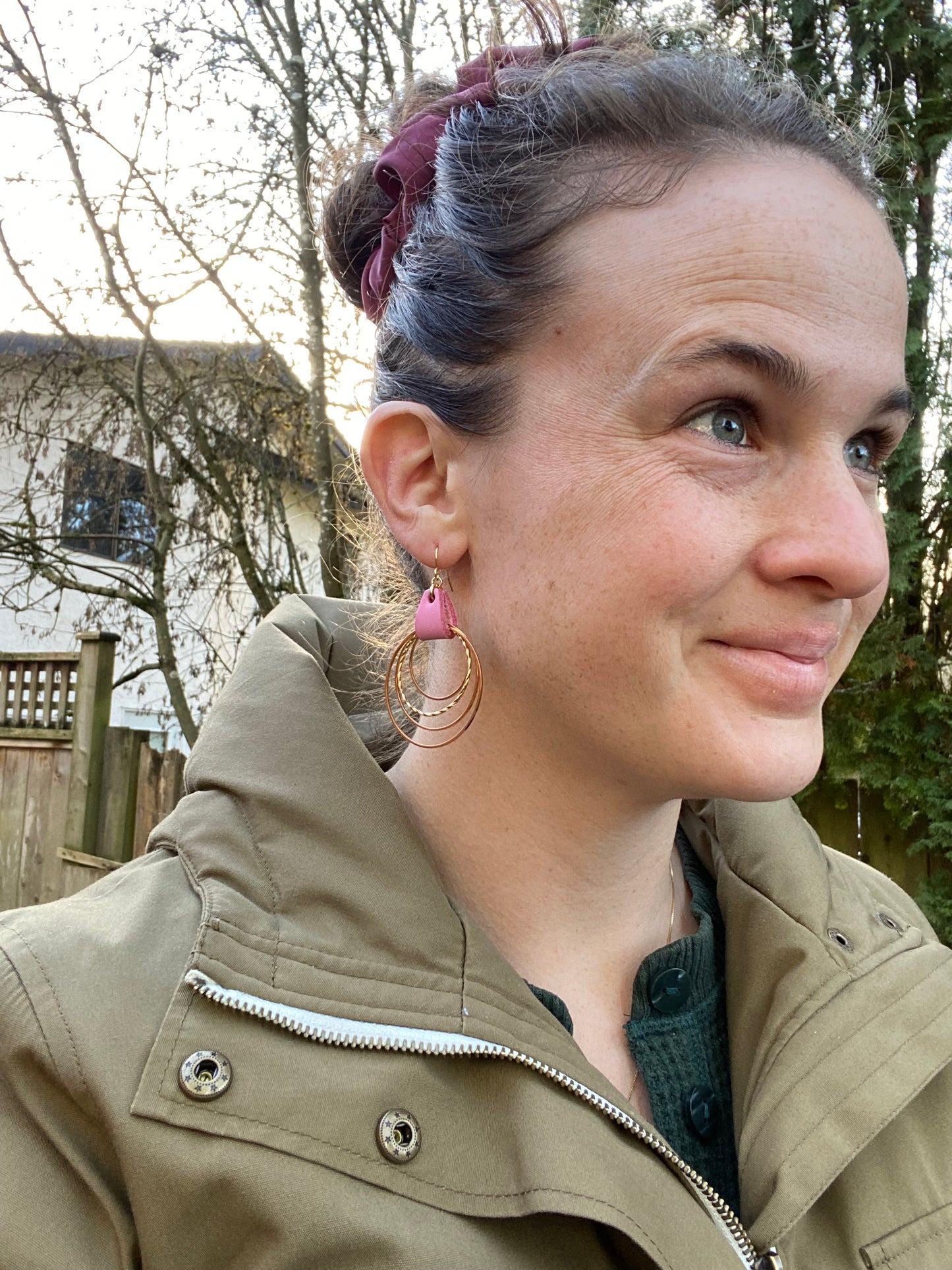 Quadruple Hooped Earring w/ Spiral - PINK