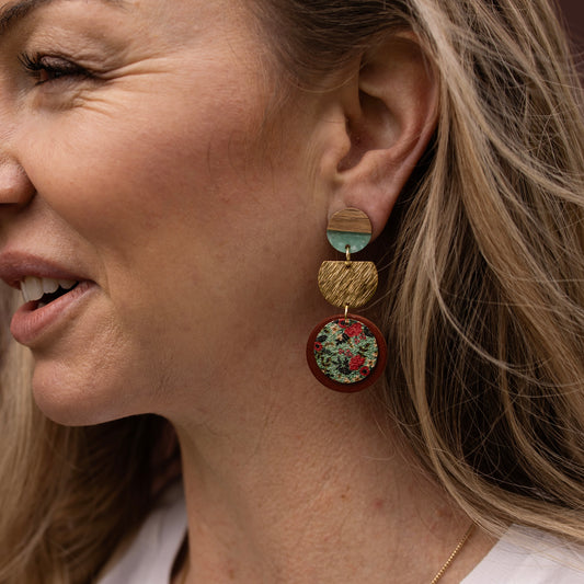 Pendant Earring - Turquoise Floral