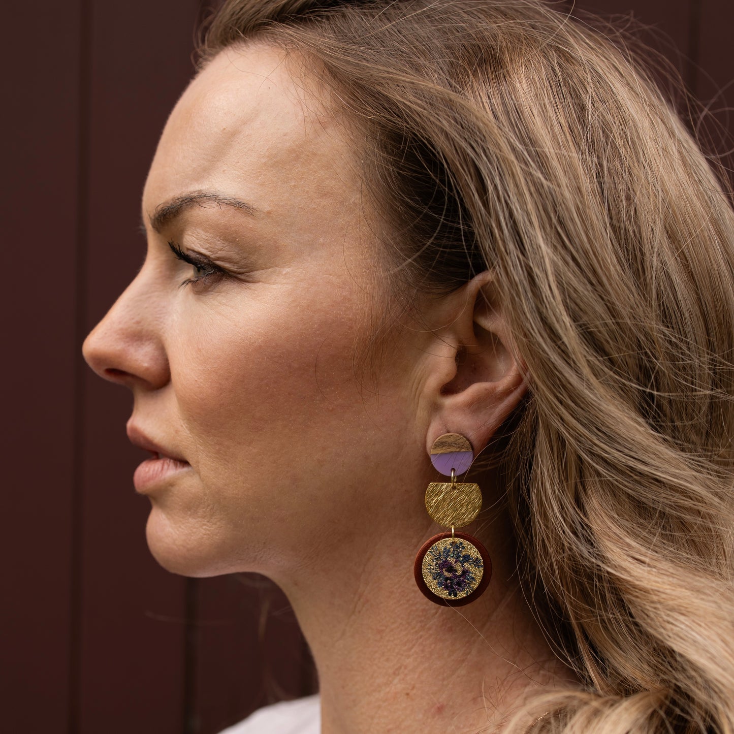 Pendant Earring - Purple Floral