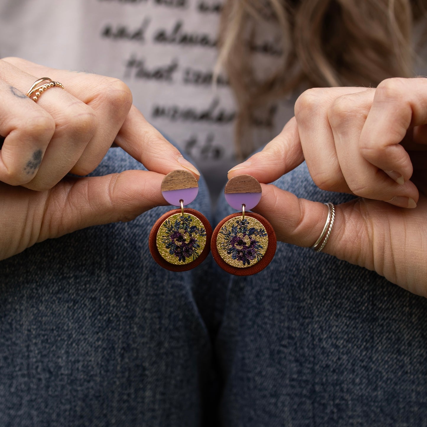 Pendant Earring - Purple Floral