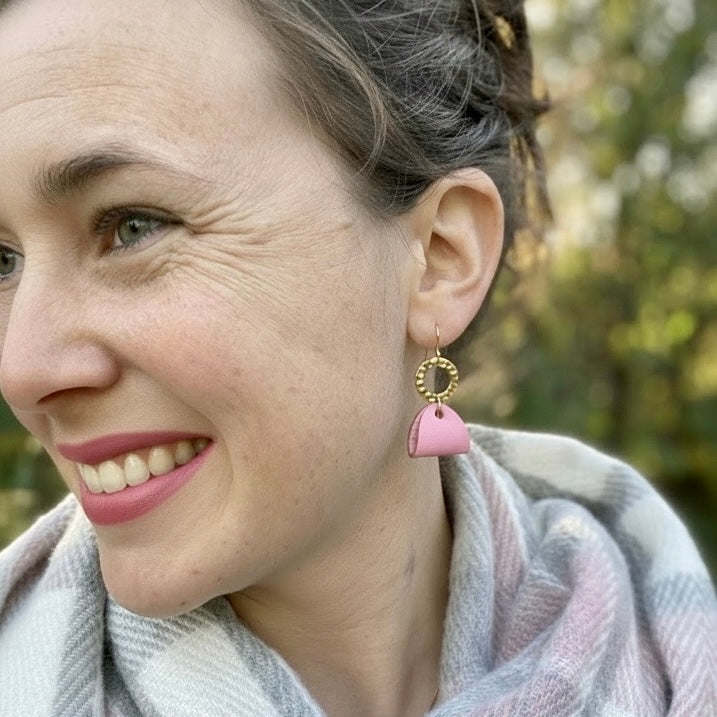 Half Oval Dangle Earring - PINK