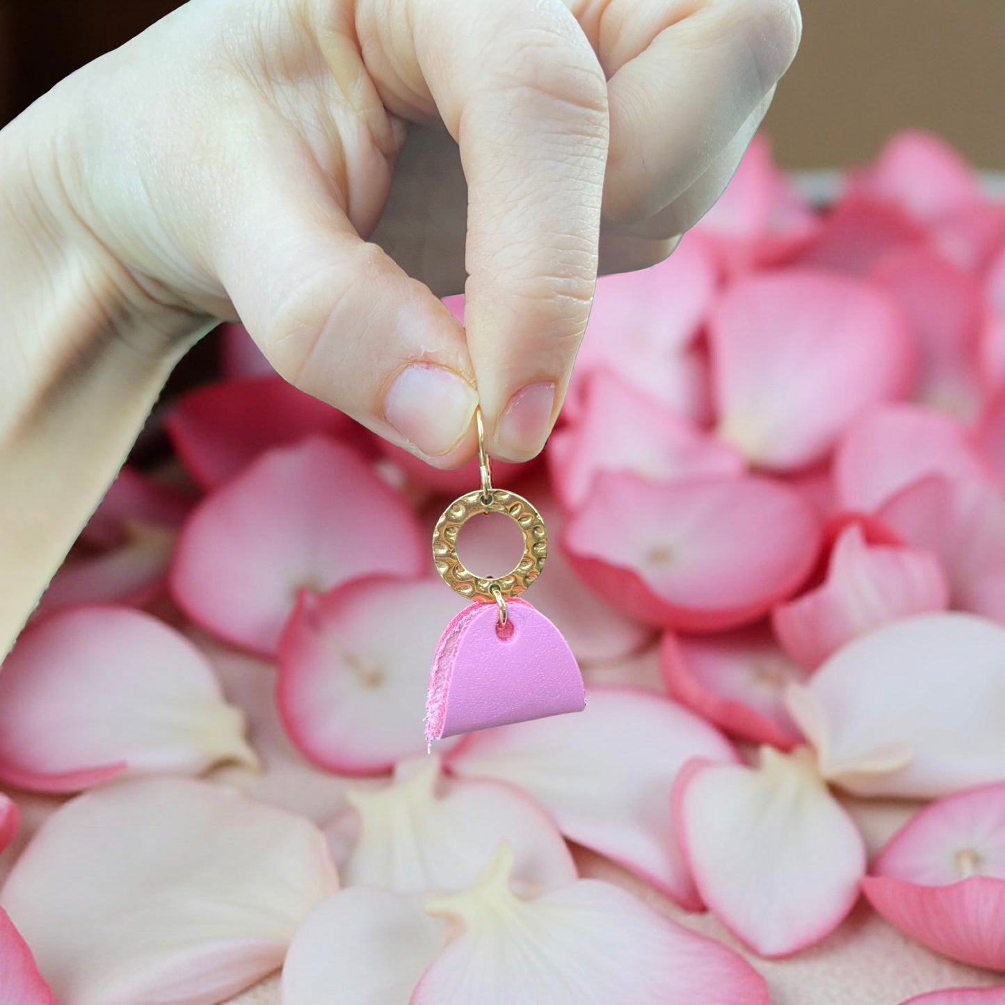 Half Oval Dangle Earring - PINK