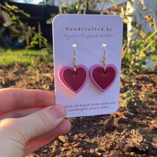 Double Heart Leather Earrings